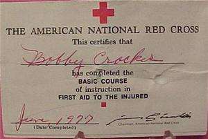 AMERICAN RED CROSS SIGNED FIRST AID CERTIFICATION CARD  5901C  