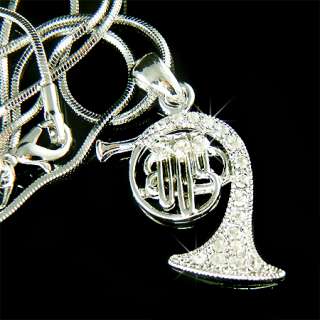 Crystal FRENCH HORN trumpet cornet Pendant Necklace NEW  