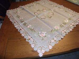34 Inch Elegant Sheer Pink Roses Table Topper Tablecloth Polyester 