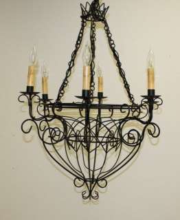 Black Iron Six Light French Wire Chandelier  