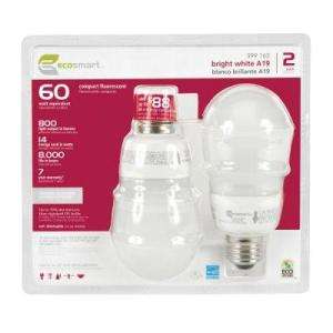 EcoSmart 14 Watt (60W) A19 Bright White CFL Light Bulbs (2 Pack) (E 