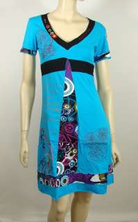 NEW French Design Dress 3691D Cap Sleeves Turquoise by Forla Paris S 