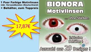 BIONORA Farbige Marken Motivlinsen ohne Stärken, inkl. Behälter