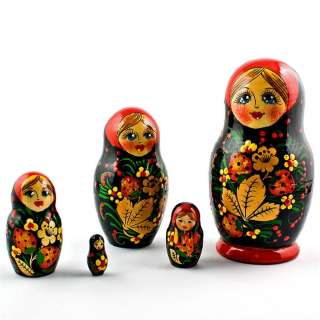 Russian Nesting Dolls, Hand Painted, 5 pcs/ 4.5  Golden Leaves 
