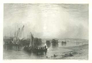 Chatham England View of Ships in Port 1844 Print  