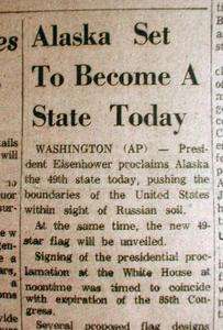 1959 newspaper ALASKA STATEHOOD  becomes the 49th State  