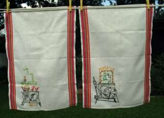 Vintage Kitchen Towels Hand Embroidered Farmhouse Chic  