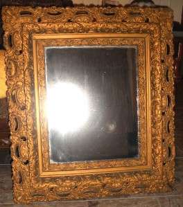   19TH CENTURY HAND CARVED GOLD GILDED GESSO WOOD FRAME MIRROR OLD WOOD