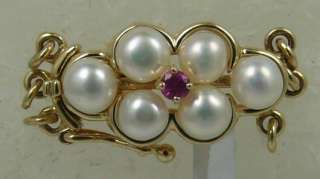 Clasp Pearls & Pink Sapphire 0.04ct 14k Yellow Gold  