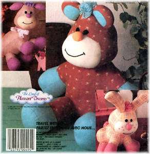 1987 Three Stuffed Animals & Transfer Pattern UNCUT  