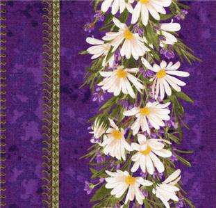 Daisy Floral Purple Border Stripe Yellow Quilt Fabric  