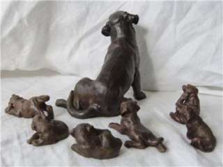 Vtg J Spouse Cold Cast Bronze Resin Dog Figurine s Mama and Puppies 