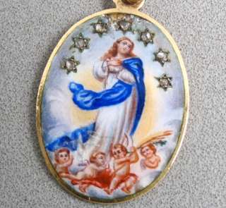 Antique 18k 18CT gold Art Nouveau VIRGEN MARY pendant  