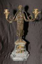 Pair French Empire Bronze Marble Candelabras Figurative  