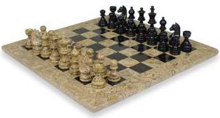 Staunton Marble Chess Set Black & Coral Stone   16  
