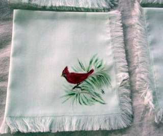   Handmade Hand Painted Cloth Napkins Winter Christmas Decor Holly Green