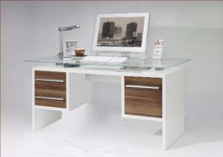 Schreibtisch Big Office in Weiß   Nussbaum mit Milchglas