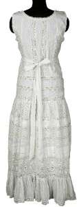   120 White Chocolate Lace Pintuck Tiered Cotton Long Dress Medium M 8
