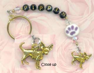 Personalized CHIHUAHUA Dog KEYRING Key Ring PAW gold tone  