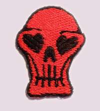 Red embroidered skull iron on motif/applique/topper  