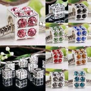 Crystal Rhinestone Cube Cubic Dice Charm Beads Findings Fit European 