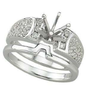 14K White Gold Round Diamond Bridal Semi Mount Band Engagement Ring 