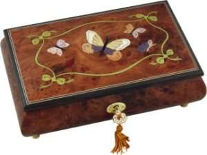 Luxury Wooden Musical Jewelry Box w Inlaid Butterflies  
