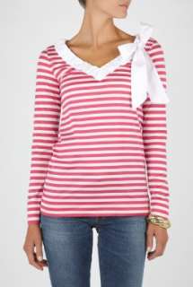 Love Moschino  Pink Stripey V Bow Long Sleeve T by Love Moschino