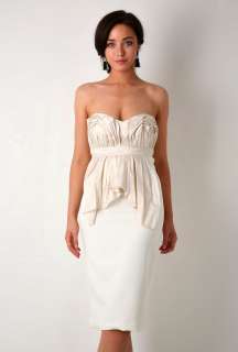 Cream Strapless Twisted Bust Dress by Kirsty Doyle   Neutral   Buy 