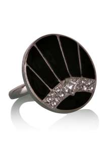 Circular Art Deco Ring by Kenneth Jay Lane   Black   Buy Jewellery 