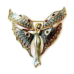 Platinum Plated Enamel Art Deco Fairy Pin/ Brooch (1/2 