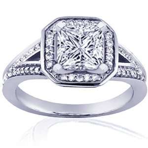   Princess Cut Halo Diamond Engagement Ring Pave CUT VERY GOOD SI1 IGI