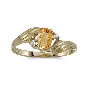  10k Yellow Gold Oval Citrine And Diamond Ring (Size 4.5) Jewelry
