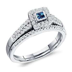  Blue Diamond Engagement Rings Set Band 14k White Gold (0 