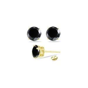   00 Ct Round A Black Diamond Stud Earrings in 14K Yellow Gold Jewelry