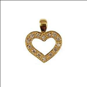   Gold, Open Heart Pendant Charm Lab Created Gems 18mm Wide Jewelry