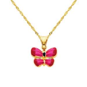 14K Yellow Gold Butterfly Enamel Charm Pendant with Yellow Gold 1.2mm 