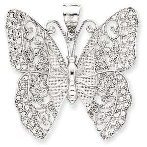   Gold Solid Polished Diamond cut Filigree Butterfly Pendant Jewelry
