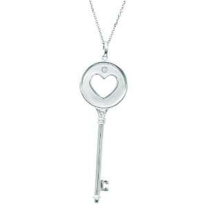   14K White Gold 0.06ct TDW Diamond Heart In Circle Key Pendant Jewelry