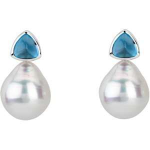   Fine Ci South Sea Cultured Pearl And Genuine London Blue Topaz Earring