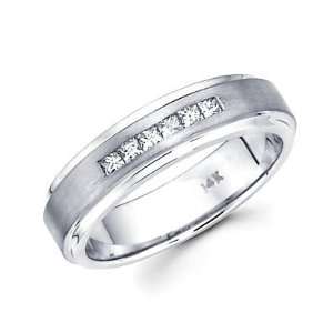  Size  4   New 14k White Gold Mens Princess Cut Diamond Wedding Ring 
