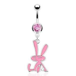 Dangling Pink Bunny Rabbit Sexy Belly Button Navel Ring Jewelry Dangle 