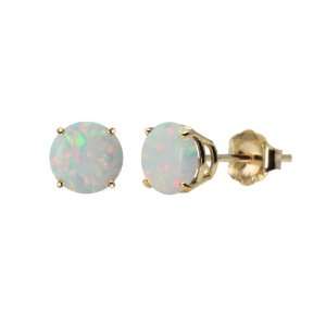 10k Yellow Gold Round Created Opal Gemstone Earring Studs (8mm, 1.20 