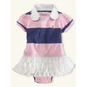 Ralph Lauren Polo Pony Logo 2 Piece Ruffled Rugby Dress and Diaper 