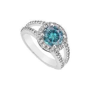  Blue Diamond Engagement Ring  14K White Gold  1.25 CT Diamonds  Ring