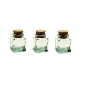 Set of 3 (Three) Square Clear Corked Glass Spice Jar 2 Tall  