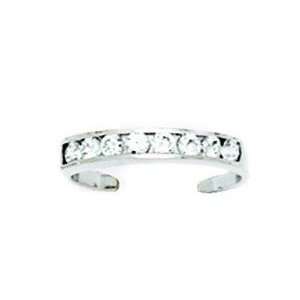 14k White Gold CZ Adjustable Elegant Multistone Body Jewelry Toe Ring 