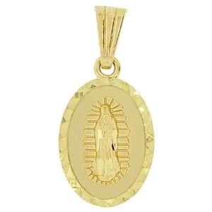 14k Yellow Gold, Virgin Mother Mary Guadalupe Pendant Charm Oval 11mm 