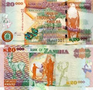 ZAMBIA 20.000 20000 Kwacha 2010 P NEW UNC  