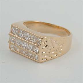 CARAT MENS 3 ROW CZ CUBIC ZIRCONIA GOLD EP RING  